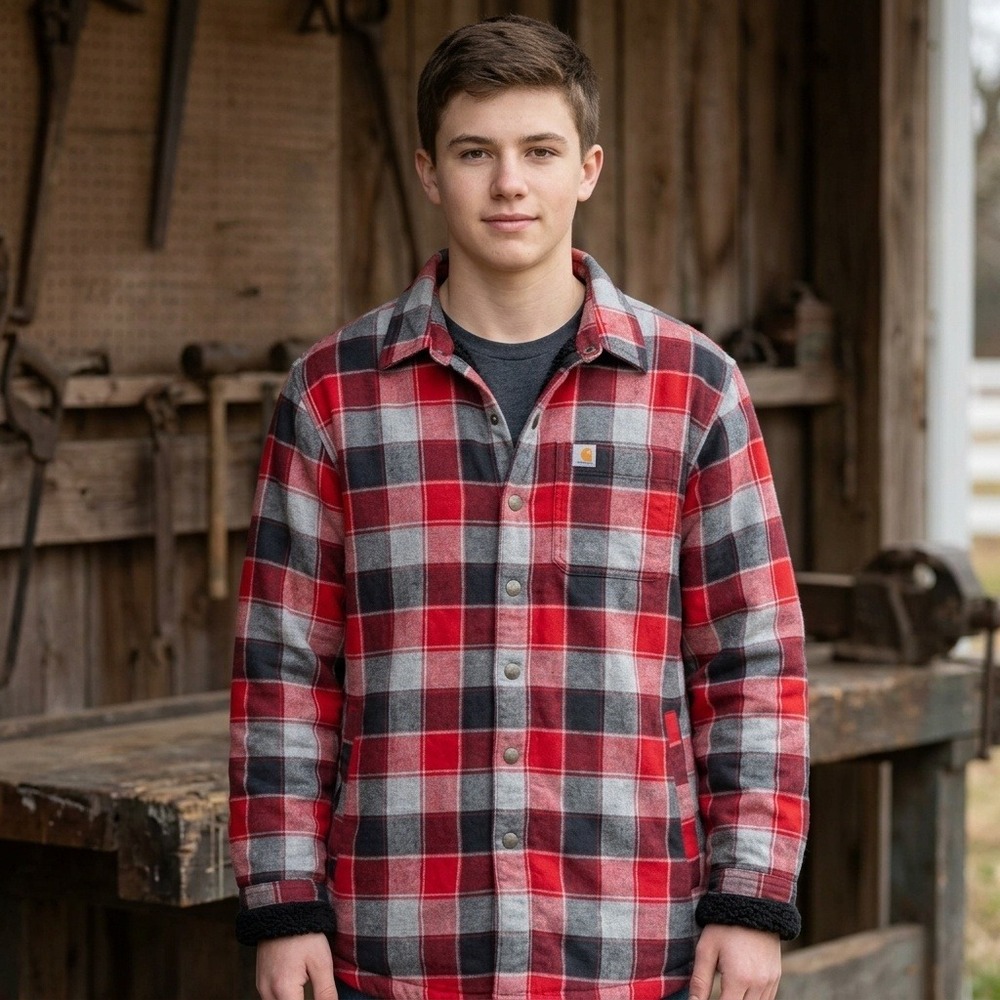 Carhartt Flannel Plaid Shirt Shacket Youth Size XL (18-20) Button Front Fleece